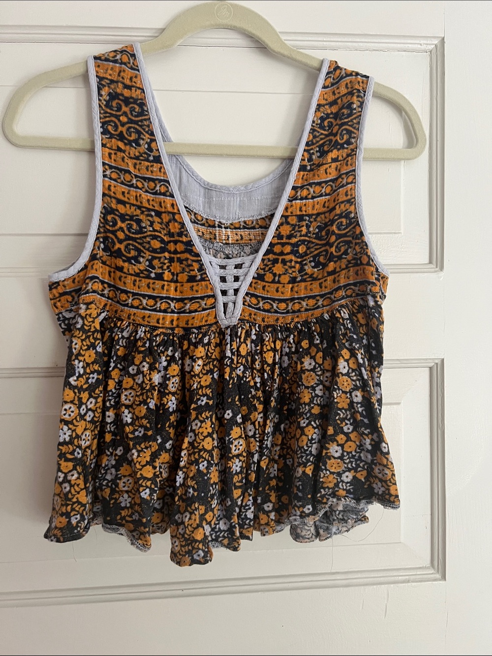 Free People Floral Tiered Tank Top - Mustard and Black